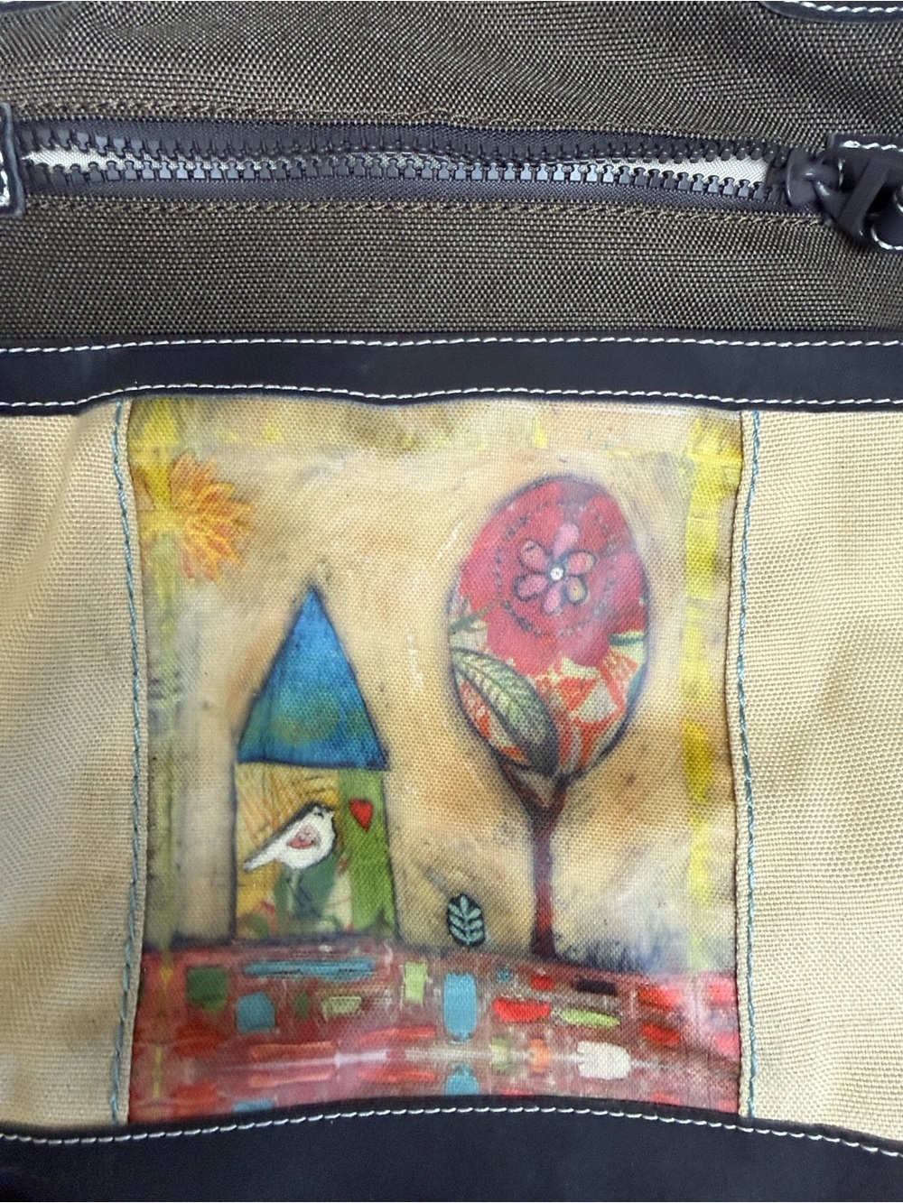 Sherpani  Canvas Tote with Artistic Front Panel